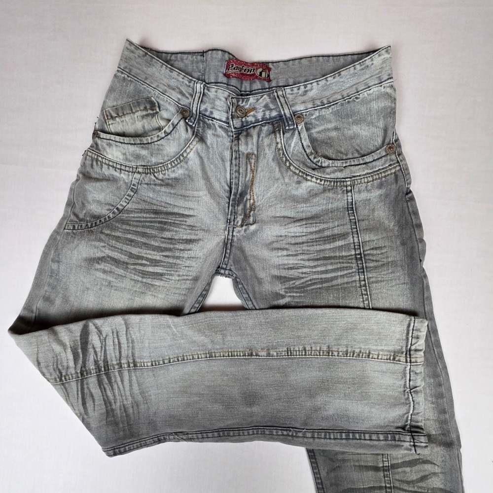 Payton‎ Endless Limits Moto Biker Jeans Mens 31 Gray Distressed Whiskered Denim